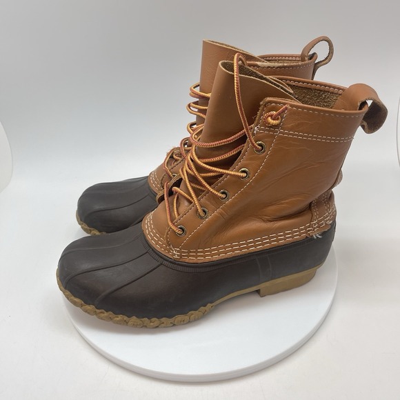 LL Bean Bean Boots Womens 8 Brown Leather Duck Lace Up Waterproof Shoes USA - Picture 3 of 11